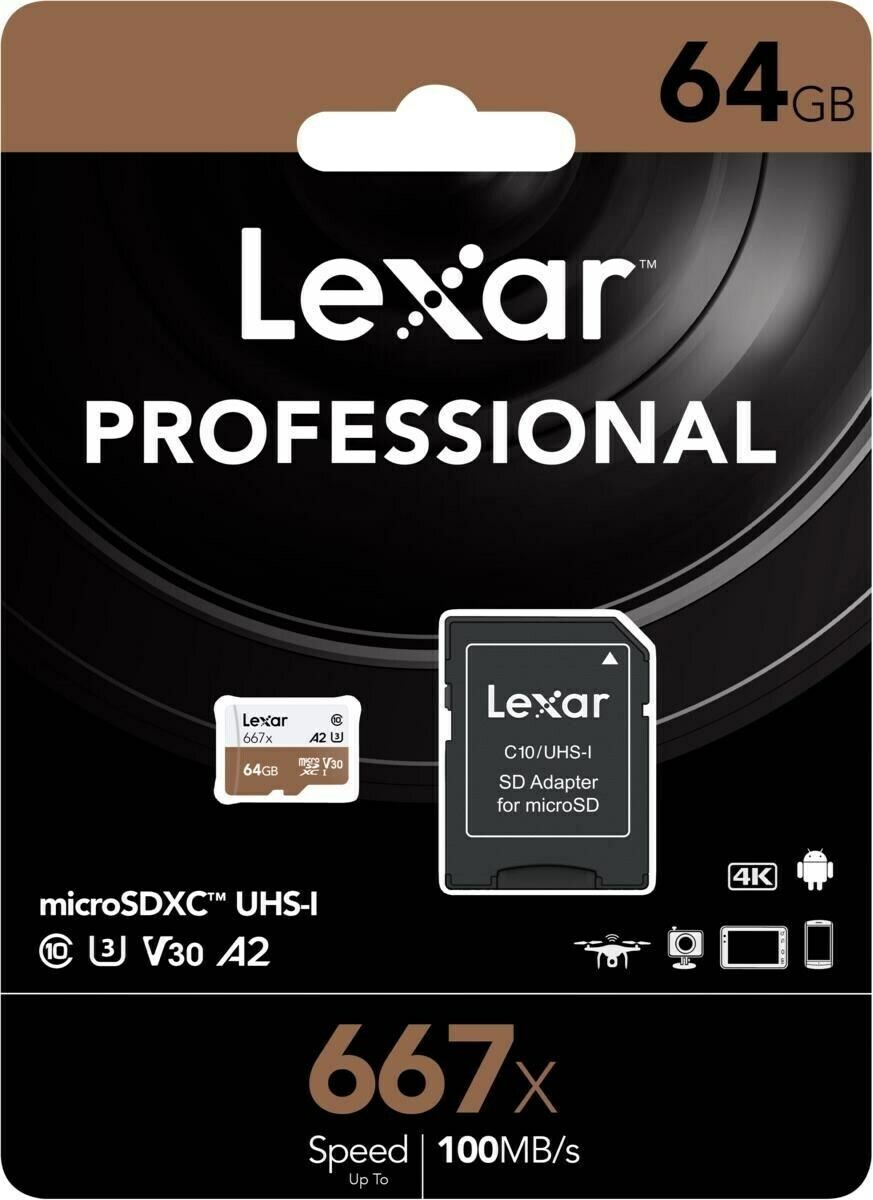TARJETA MICRO SD 64 GB LEXAR 667X V30 A2 SDXC CON ADAPTADOR