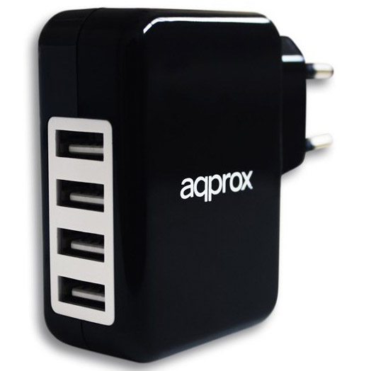 CARGADOR AQPROX USB 4 PUERTOS 5V/2.1A NEGRO GENERICOS 