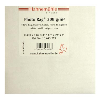 PAPEL HAHNEMUEHLE PHOTO RAG 308 GR 17\'X12 MTS