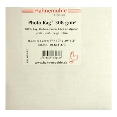 PAPEL HAHNEMUEHLE PHOTO RAG 308 GR 17\'X12 MTS HAHNEMUEHLE 