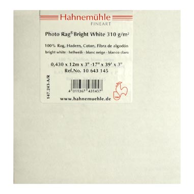 PAPEL HAHNEMUEHLE PHOTO RAG BRIGHT WHITE 310 GR 17\'X12MTS HAHNEMUEHLE 