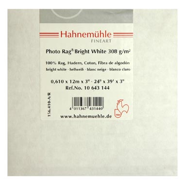 PAPEL HAHNEMUEHLE PHOTO RAG BRIGHT WHITE 310 GR 24 X12 MTS HAHNEMUEHLE 