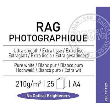PAPEL CANSON RAG PHOTOGRAPHIQUE A4 25H 210 GR