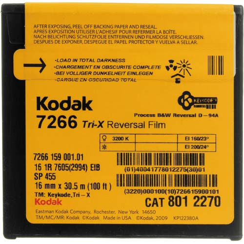 PELICULA KODAK TRI-X 200D/160T 7266 REVERSAL FILM 16MM 30MT