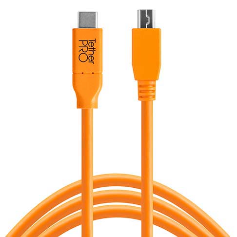 CABLE TETHERPRO USB-C TO 2.0 MINI-B 5 PIN 4.6MTS CUC2415-ORG
