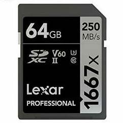 TARJETA SD 64 GB LEXAR (250MB/S 1667X) SD-XC UHS-II 4K (3)