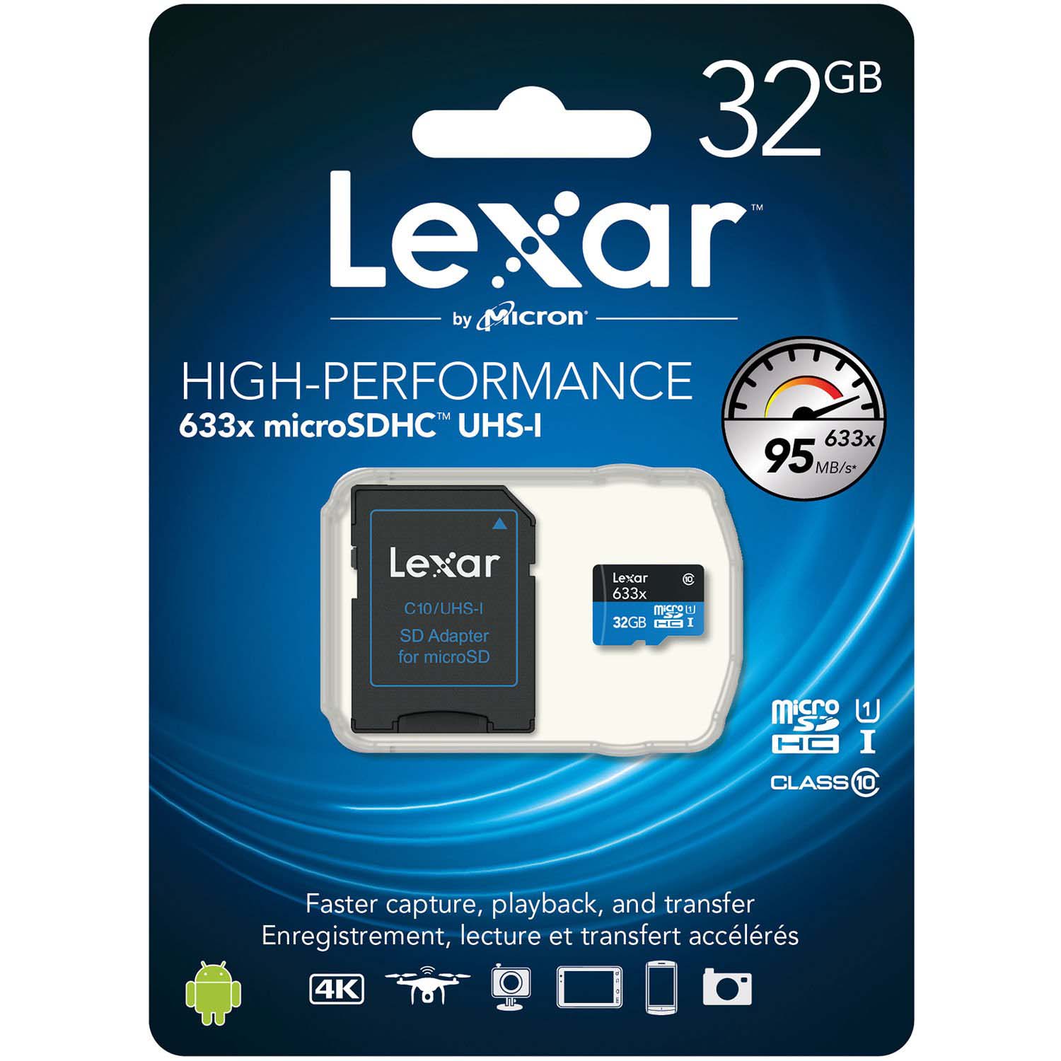 TARJETA MICRO SD 32 GB LEXAR V10 633X CON ADAPTADOR SD