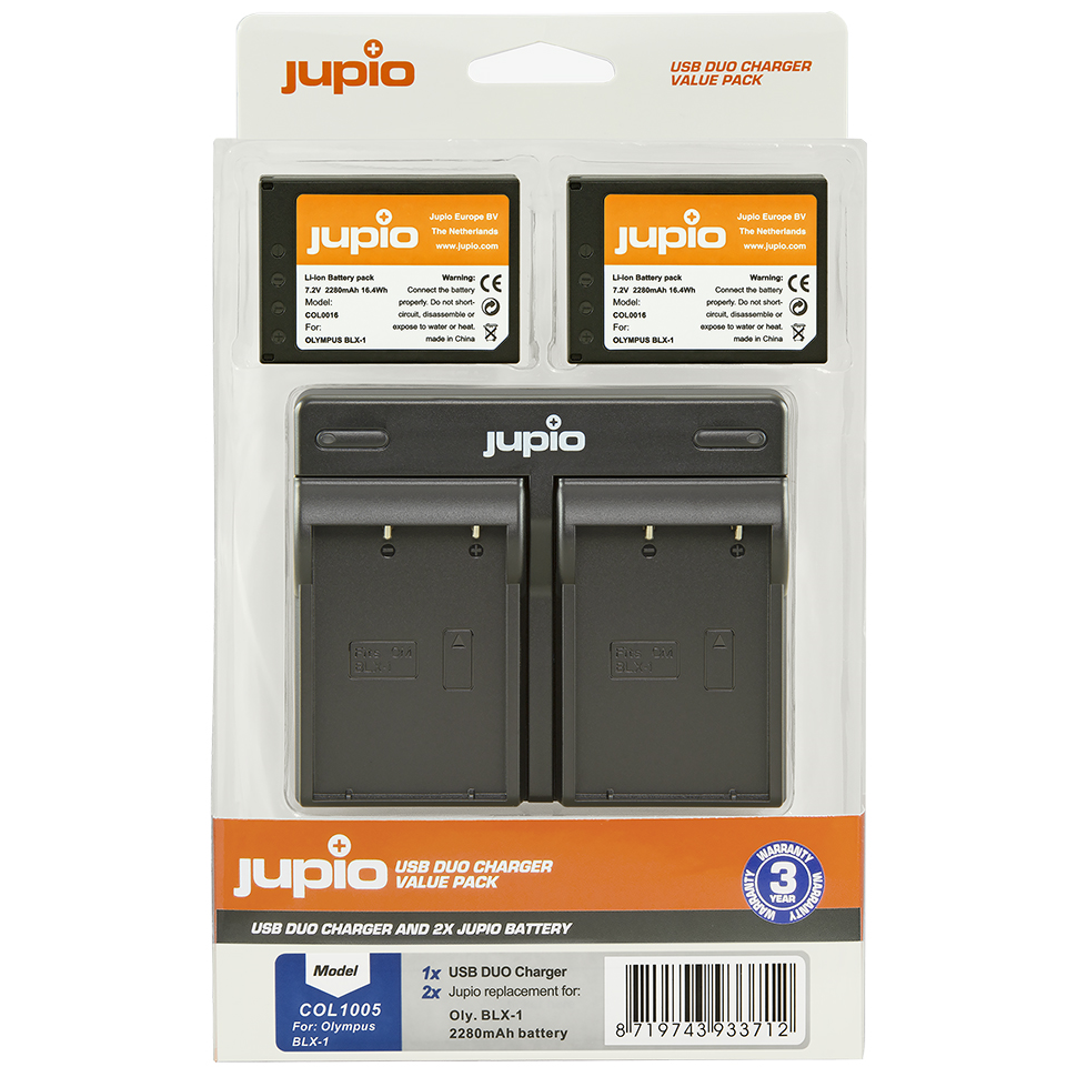 CARGADOR JUPIO DOBLE USB CON 2 BATERIAS BLX-1 (OLYMPUS)