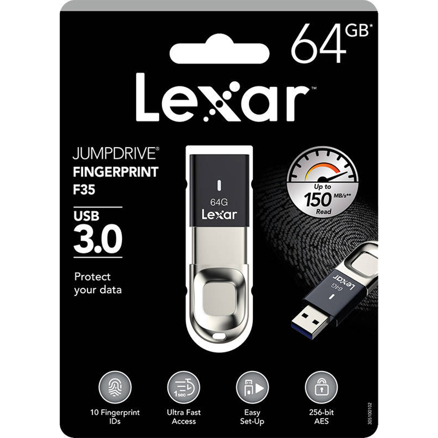 PENDRIVE 64GB LEXAR FINGERPRINT F35 USB 3.0