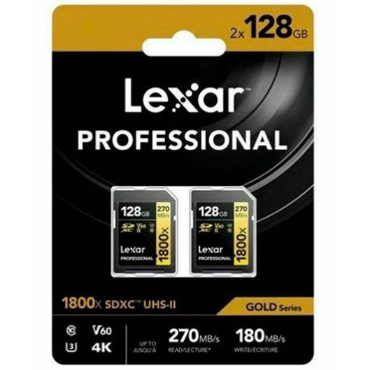 TARJETA SD 128 GB LEXAR (270MB/S 1800X) BLISTER DE 2 UNI. LEXAR 