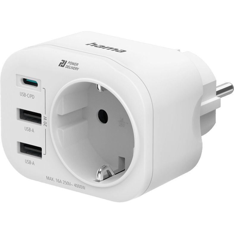 ADAPTADOR HAMA SOCKET ADAPTER 20W (2 USB-A  1 USB-C)