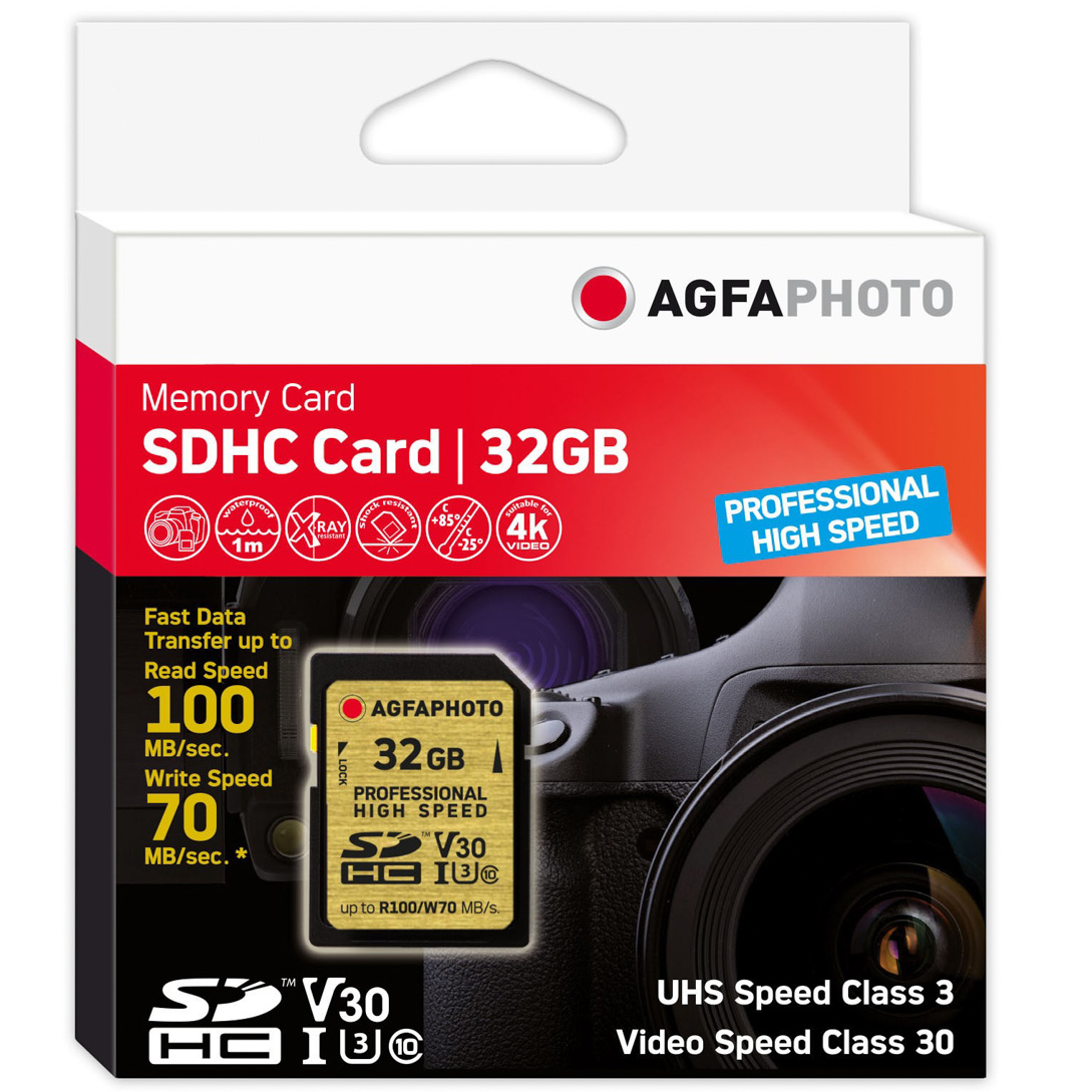 TARJETA SD 32 GB AGFA (70 MB/SG) V30 UHS-1 U3 CLASS 10