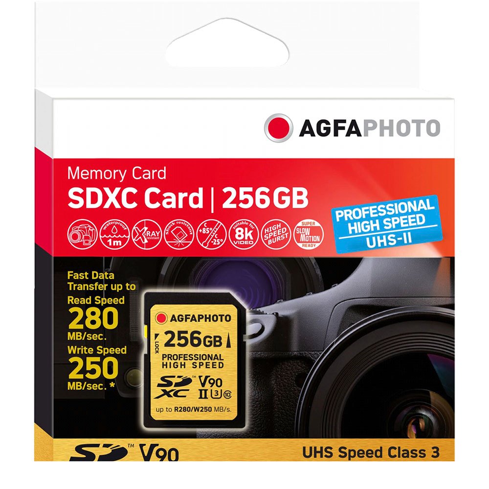 TARJETA SD 256 GB AGFA (250 MB/SG) V90 UHS-II U3 CLASS 10 AGFA 