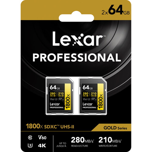 TARJETA SD 64 GB LEXAR (280MB/S 1800X) BLISTER DE 2 UNI. LEXAR 