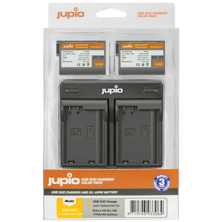 CARGADOR JUPIO DOBLE USB CON 2 BATERIAS EN-EL15B (NIKON)