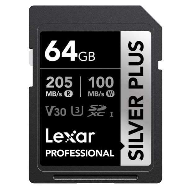 TARJETA SD 64 GB LEXAR (205MB/S) UHS-I 4K V30 SILVER PLUS