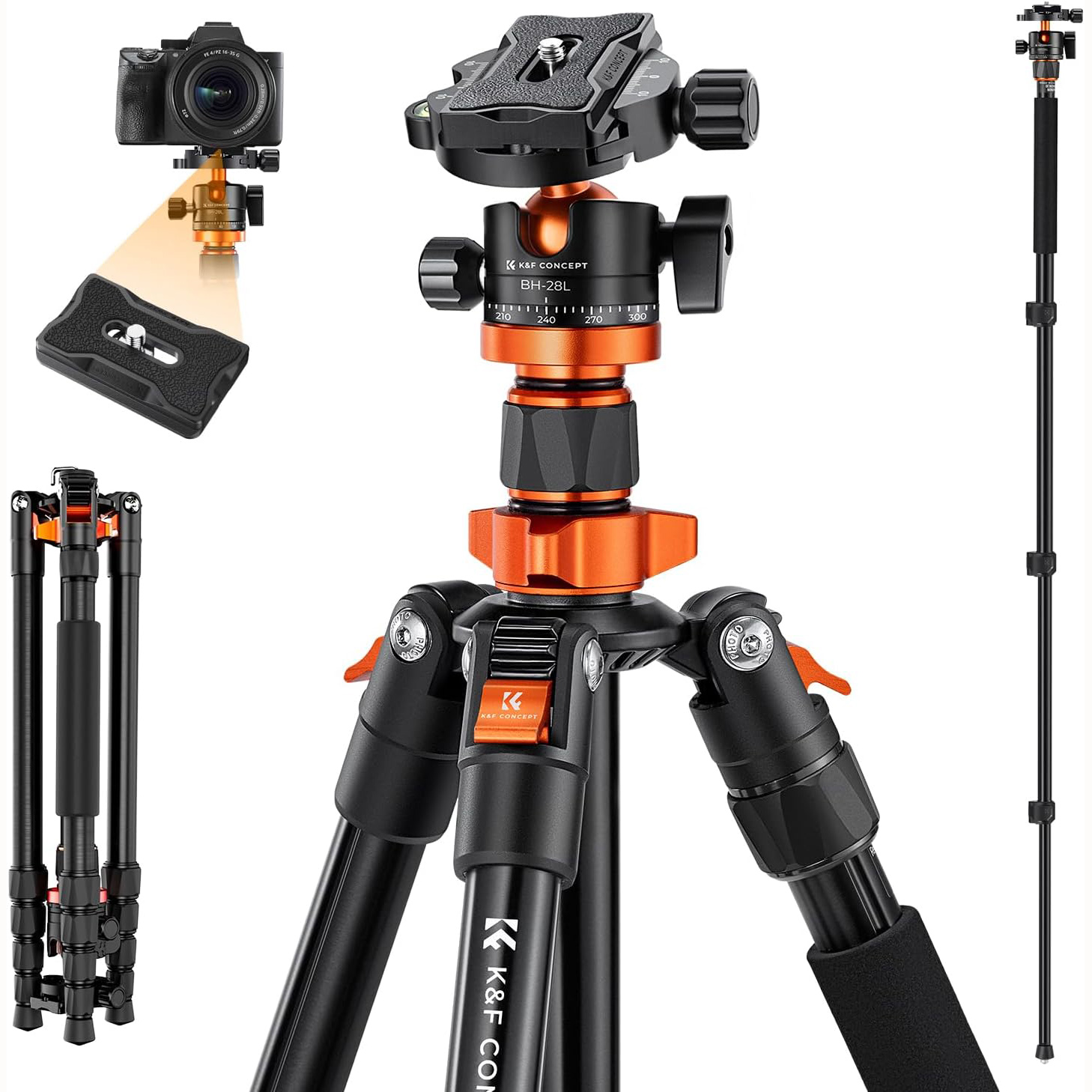TRIPODE K&F CONCEPT KT255A4 ALUMINIO + BH-28L  (KF09.083V1)