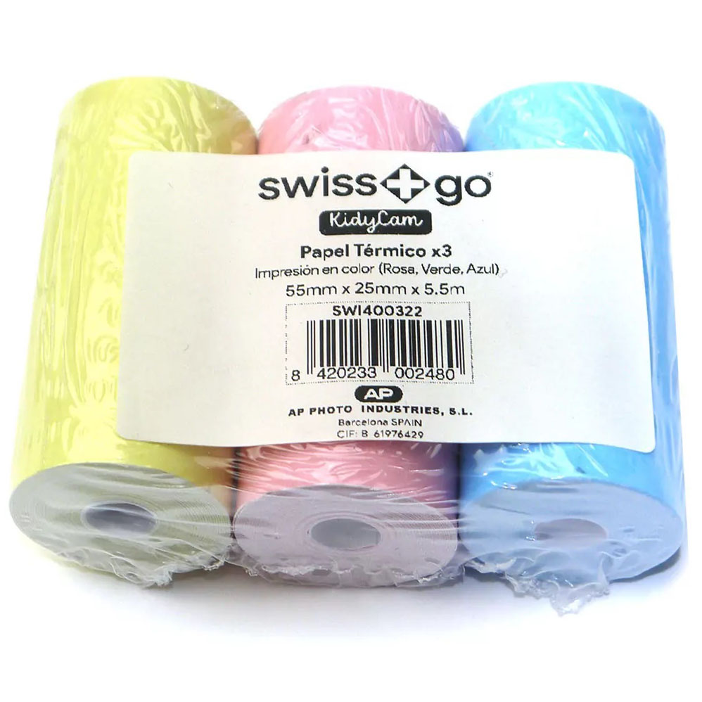 PAPEL SWISS+GO TERMICO COLORES KIDYCAM (PACK 3 ROLLOS)