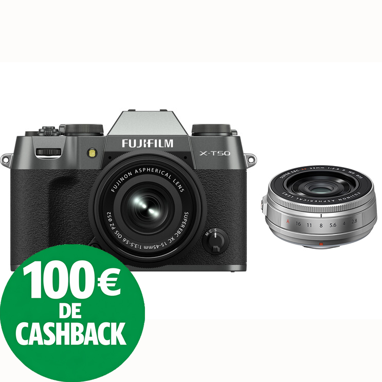 KIT FUJI X-T50 CHARCOAL + 15-45 + 23/2.8 SILVER