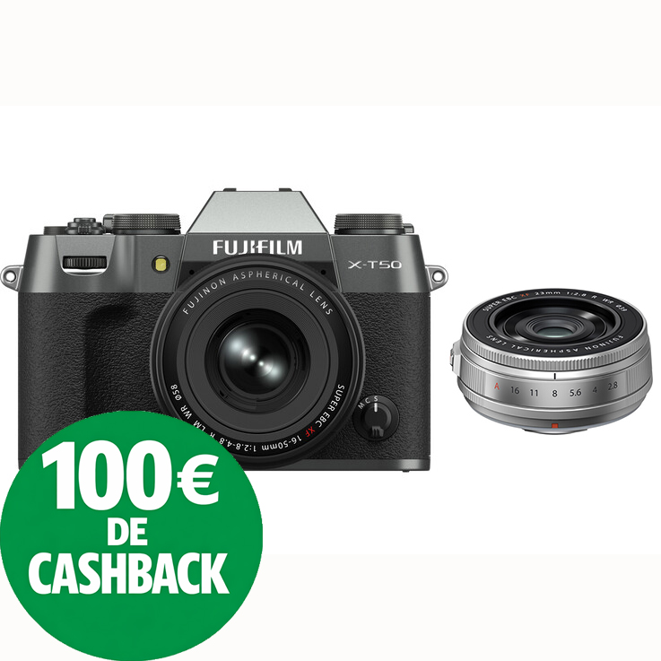 KIT FUJI X-T50 CHARCOAL + 16-50 + 23/2.8 SILVER