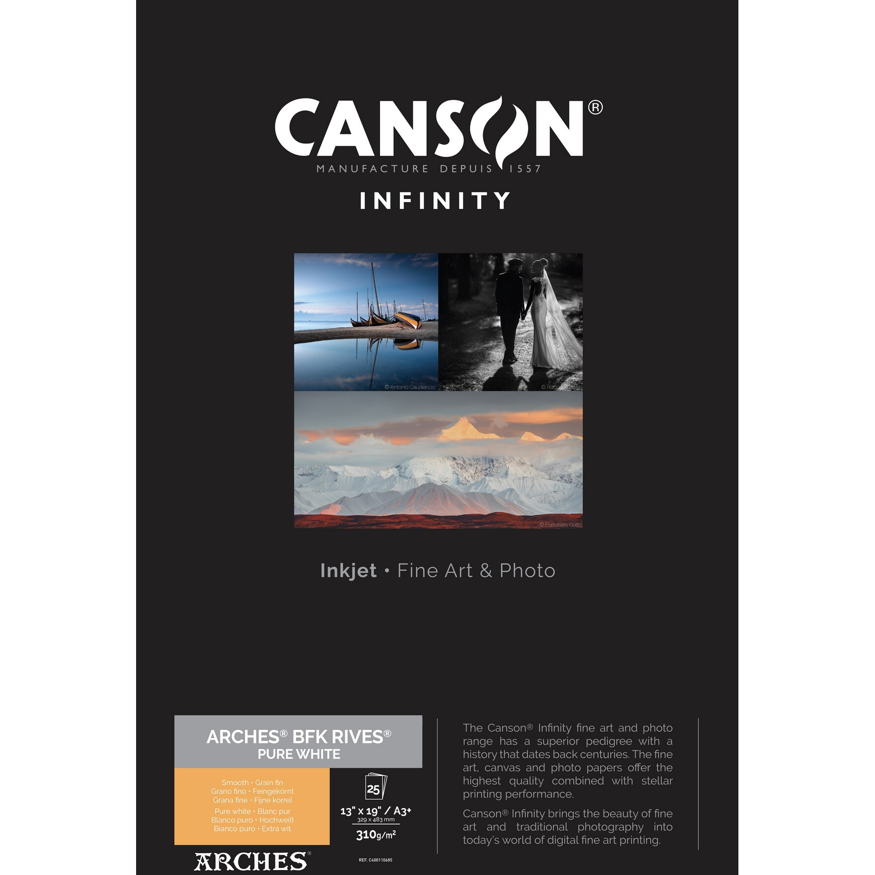 PAPEL CANSON BFK RIVES 44 X12 MTS 310 GR PURE WHITE