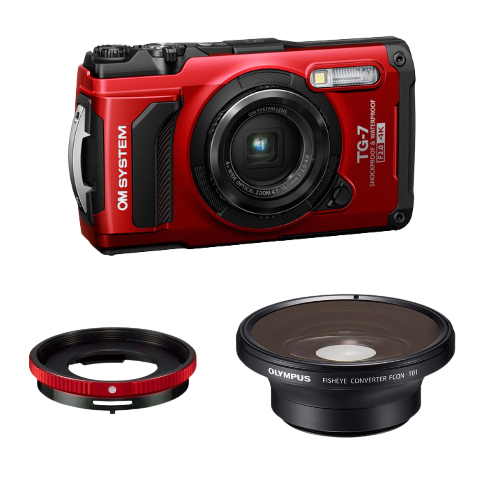CAMARA OLYMPUS TOUGH TG-7 ROJA + FCON-T01 + CLA-T01
