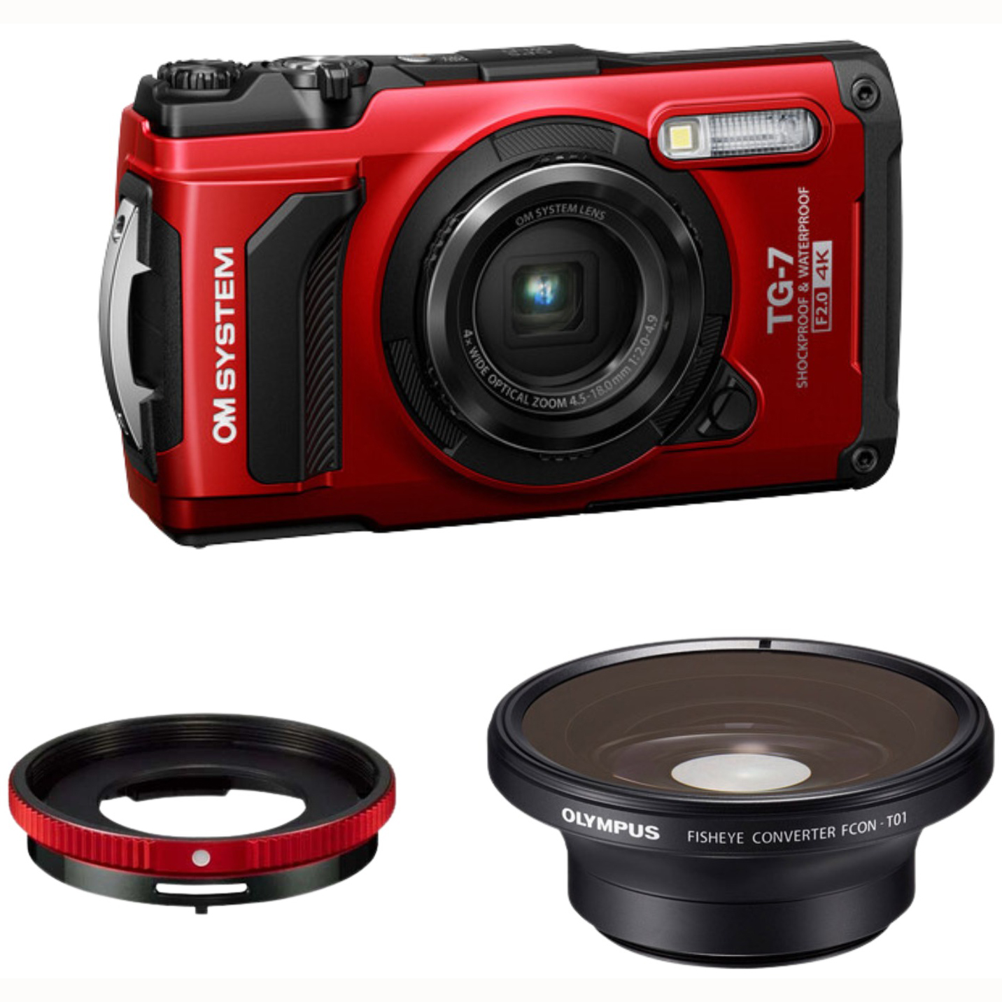 CAMARA OLYMPUS TOUGH TG-7 ROJA + FCON-T01 + CLA-T01