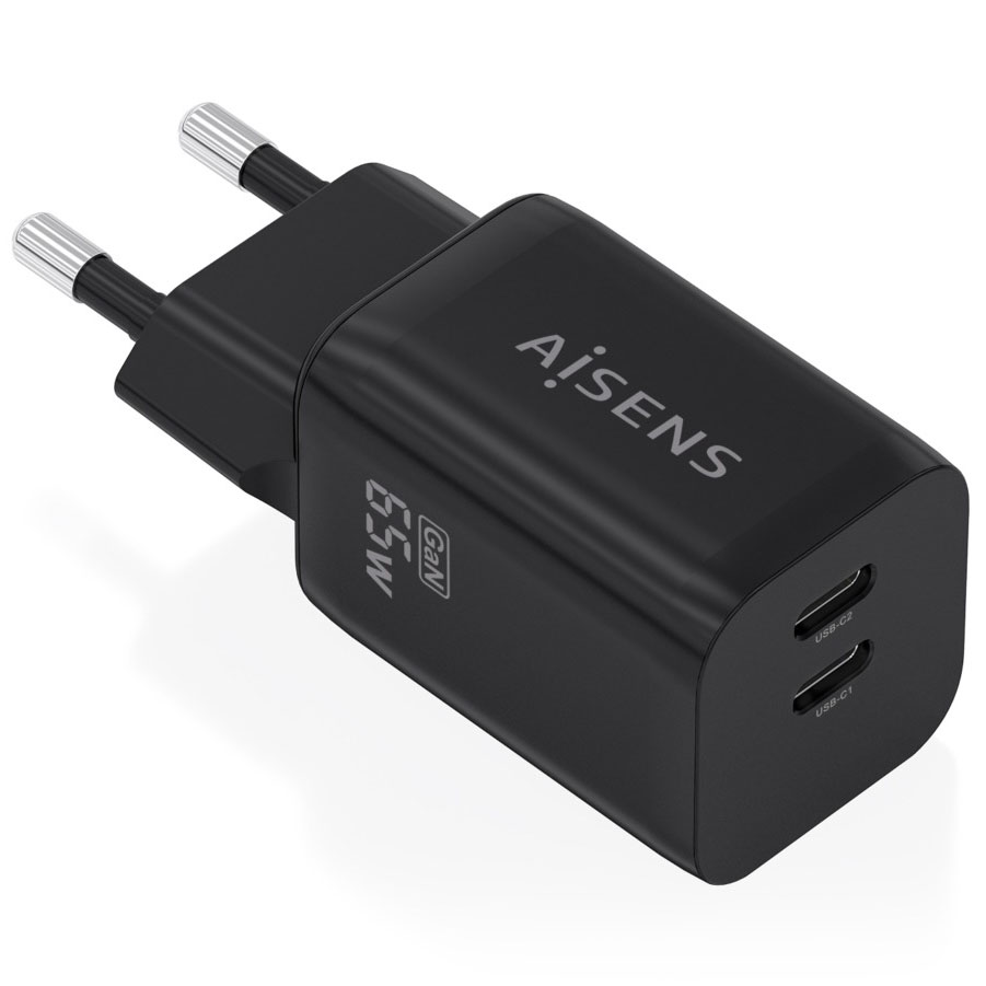 CARGADOR AISENS 65W 2xUSB-C PD3.0 GaN QC3.0